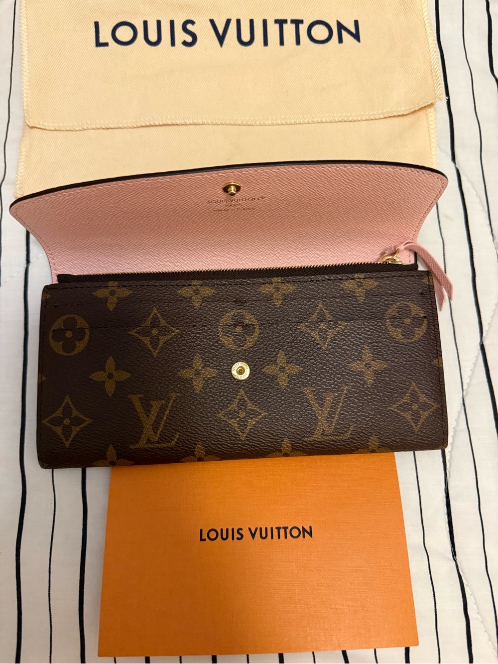 Louis Vuitton Brown Monogram Canvas Wallet with Pink Interior